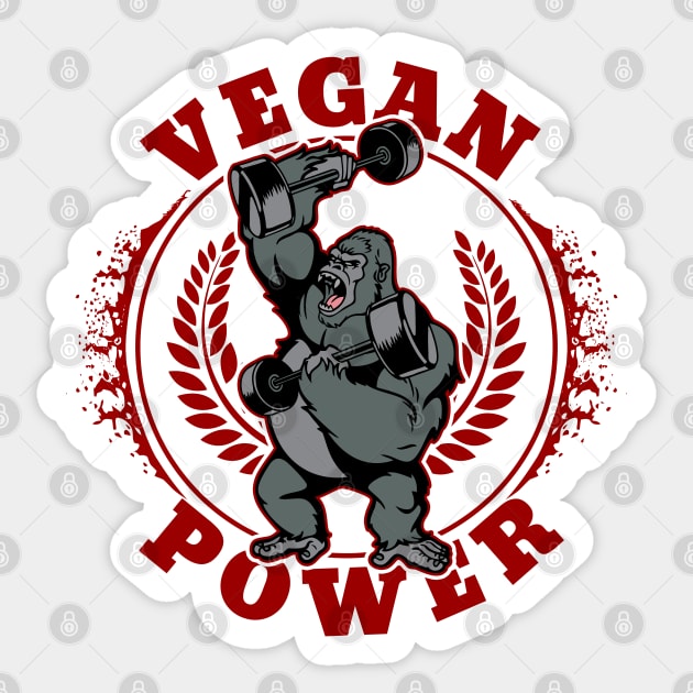 Vegan Power Bodybuilder Gorilla Sticker by RadStar